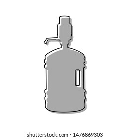 Plastic bottle silhouette with water and siphon. Black line icon with gray shifted flat filled icon on white background. Illustration.