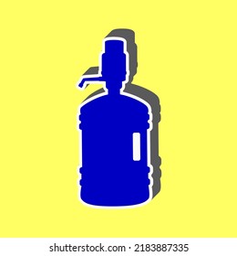 Plastic bottle silhouette with water and siphon. Blue Icon with white stroke in 3d at yellow Background. Illustration.