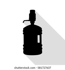 Plastic bottle silhouette with water and siphon. Black icon with flat style shadow path.