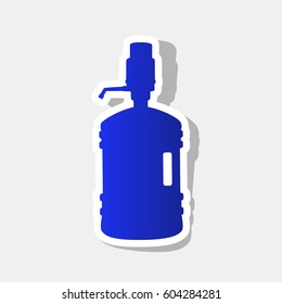 Plastic bottle silhouette with water and siphon. Vector. New year bluish icon with outside stroke and gray shadow on light gray background.