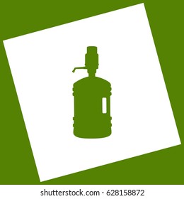 Plastic bottle silhouette with water and siphon. Vector. White icon obtained as a result of subtraction rotated square and path. Avocado background.