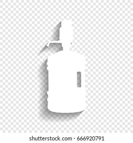 Plastic bottle silhouette with water and siphon. Vector. White icon with soft shadow on transparent background.