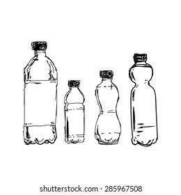 Plastic bottle sketch set illustration