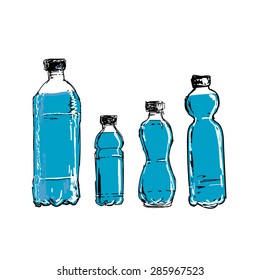 Plastic bottle sketch set illustration