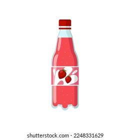Plastikflasche Erdbeersoda, Vektorgrafik. Frische, schwindelige Getränke in Flasche, Getränk mit Fruchtgeschmack einzeln auf weißem Hintergrund. Getränke, Erfrischungskonzept.