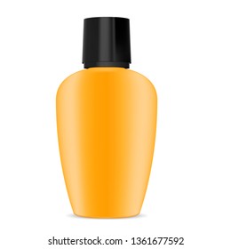 Plastic Bottle for Sunscreen Cream Lotion. Isolated Cosmetic Tube for Spf Sunblock Body Skin Care. Beach Cosmetics Oval 3d Yellow Packaging. Spa Container Template. Summer Moisturizer with Cap.