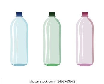 Plastic bottle vector big 2 liter set pink green blue isolated on white background