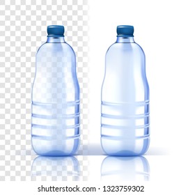 Plastic Bottle Vector  Mineral Drink  Bluer Classic Water Bottle With Cap  Container For Drink  Beverage  Liquid  Soda  Juice  Branding Design  Realistic Isolated Transparent Illustration