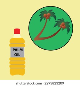 Botella plástica de aceite de palma vegetal y símbolo de palmera
