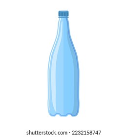Botella de plástico para agua. Ilustración vectorial de dibujos animados. Forma de frasco aislada sobre fondo blanco. Consumo, litros, concepto de embalaje para el diseño de banners