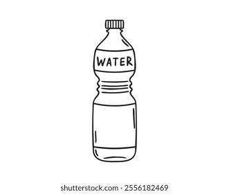 plastic bottle of water doodle hand drawn icon. Outline drawing plastic bottle of water line clipart symbol. Vector illustration