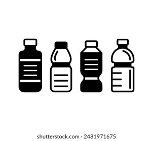 plastic bottle water drink icons symbol sign vector design black white color simple flat modern illustration collection set