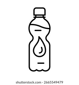 Plastic bottle with water drop icon. Aqua or liquid thin line illustration.