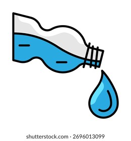 Plastic bottle with water drop icon. Aqua or liquid thin line illustration.