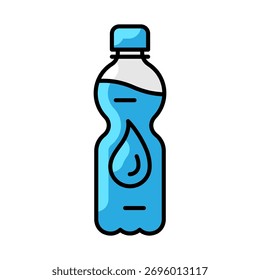 Plastic bottle with water drop icon. Aqua or liquid thin line illustration.