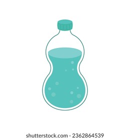 Botella de plástico de elemento de agua. Ilustración vectorial simple con contorno. Colores azules, elemento de balance de agua, pegatina de estilo plano