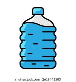 Botella de plástico con icono de agua. Ilustración de línea delgada acuosa o líquida.