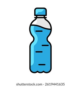 Garrafa de plástico com ícone de água. Ilustração em linha fina líquida ou aquosa.