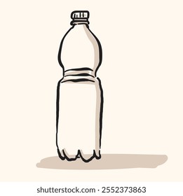 Plastic Bottle of Water With illustration style doodle and line art