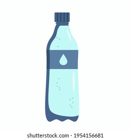 Plastic bottle with water inside, disposable blue label and cork