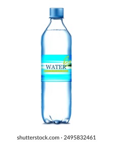 Botella de plástico de agua sobre un fondo blanco. Ilustración vectorial
