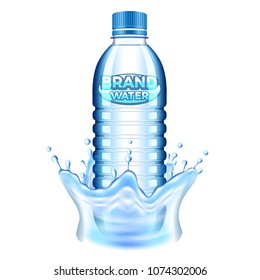 Plastic bottle in water splash 3d realistic vector