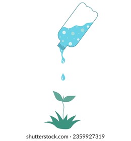 plastic bottle with water from which a green sprout is watered. clip art save a life.