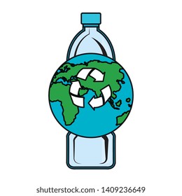 plastic bottle with world planet and recycle arrows