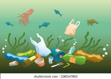 Plastic bottles and bags at the bottom