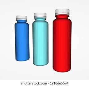 Plastic bottles colored 3d with perspective view, used for storing water as well as for drinks