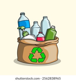 Plastic bottles and plastic containers in recycle sack containers
