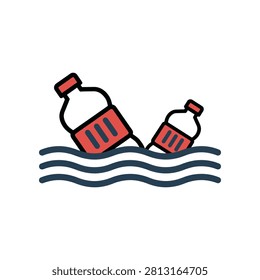 Plastic bottles floating in sea water environmental icon with pollution environment environmental plasticpollution