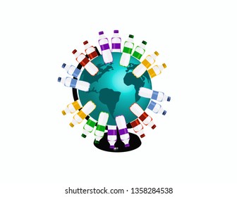 Plastic bottles globe earth