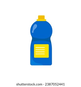 Plastic bottles of household chemicals and cleaning products. Plastic containers for liquid laundry detergent, soap, disinfectant spray, bleach. Flat vector icon bottles of cleaning supplies. 