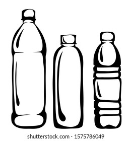 Plastic bottles, line art, vector.