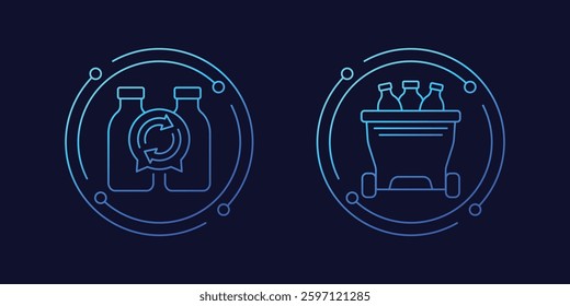 plastic bottles recycling icons, linear vector design