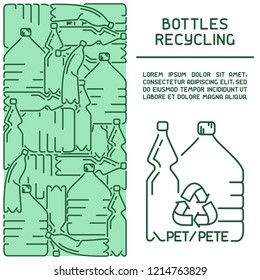 Plastic bottles recycling information card. Concept booklet. Line style vector illustration. There is place for your text