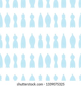 Plastic bottles vector color seamless pattern. Non recyclable material, junk cartoon illustration. Global problem, pollution. Waste recycling. Environment protection, ecology. Rubbish, trash, garbage