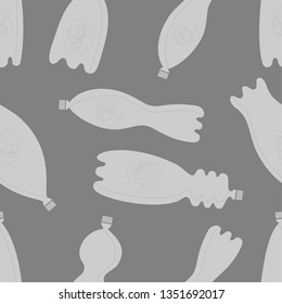 Plastic bottles vector color seamless pattern. Non recyclable material, junk cartoon illustration. Global problem, pollution. Waste recycling. Environment protection, ecology. Rubbish, trash, garbage