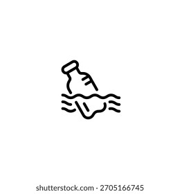 plastic bottles washed up in the waters icon and illustration