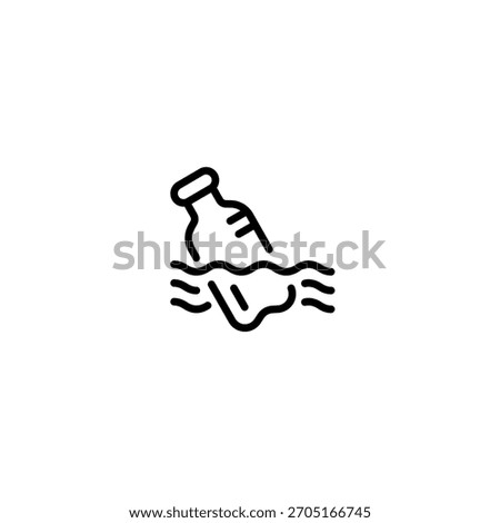 plastic bottles washed up in the waters icon and illustration
