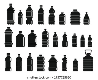 Plastic bottles for water black simple icons set. Vector Plastic bottles for water black simple icons collection isolated on white background for web and advertising