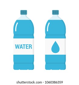 Plastic bottles with water, flat style, vector eps10 illustration