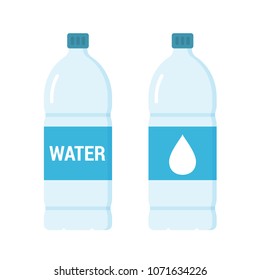 Plastic bottles with water, flat style, vector eps10 illustration