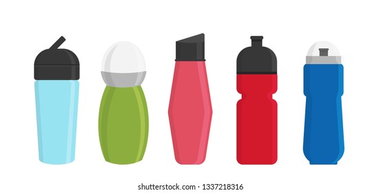 Plastic bottles for water vector illustration. Drink container clean beverage. Sport water bottle. Mineral bottled sporty accesssories. Thirsty power eco aqua product.