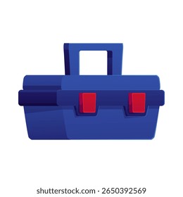 Plastic box with latch and handle vector flat icon. Cartoon blue crate container for repair equipment, carpenter and plumber instrument and tools. Cartoon stuff basement storage