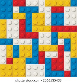 Plastic bricks pattern. Colored 3d meccano blocks building equipment garish vector seamless background