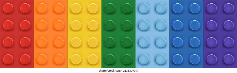 Plastic bricks popular constructor toy with assembly knots as rainbow vector illustration