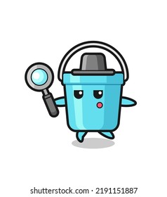 plastic bucket cartoon character searching with a magnifying glass , cute style design for t shirt, sticker, logo element