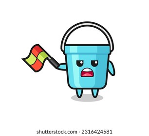 plastic bucket cartoon as the line judge hold the flag up at a 45 degree angle , cute style design for t shirt, sticker, logo element
